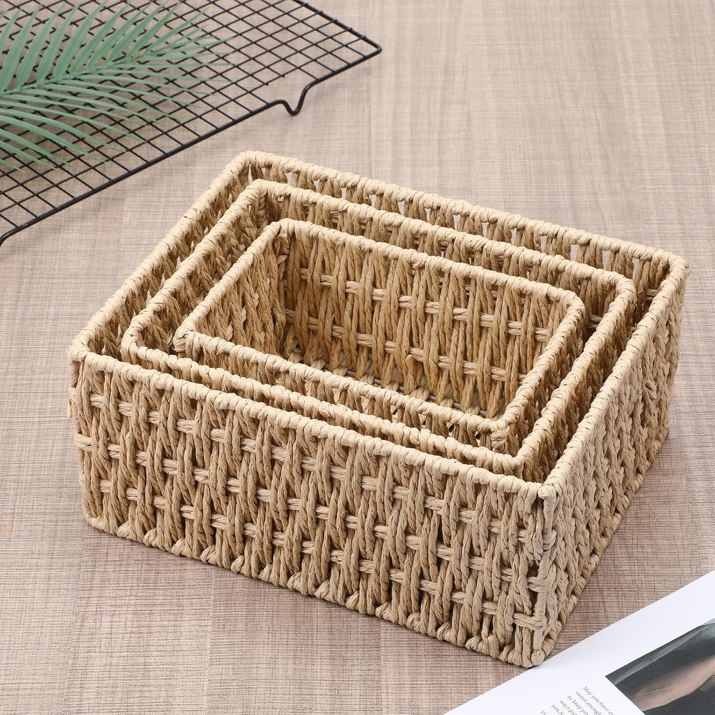 Skiennix Wicker Baskets - Hand-Woven Organizing Baskets for Bathroom | 3 Pack Toilet Paper Storage