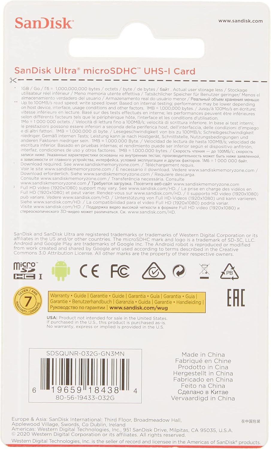 Sandisk 32GB 100MB/s 10 Ultra microSDHC Class UHS-I
