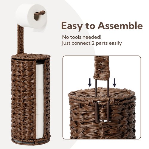 GRANNY SAYS Wicker Freestanding Toilet Paper Holder Stand with Storage, Modern Covered Toilet Paper Stand for 4 Rolls with Shelf for Wet Wipes, Tissue Holder for Bathroom Decor and RV, Brown