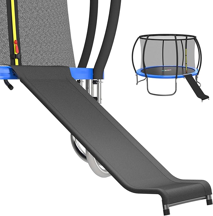 Ergonomic Trampoline Slide with Buffer Region for Children Kids, Outdoor Trampoline Slide Attachment, Heavy Duty Steel, Frame, Easy to Assemble (Black-Slide)