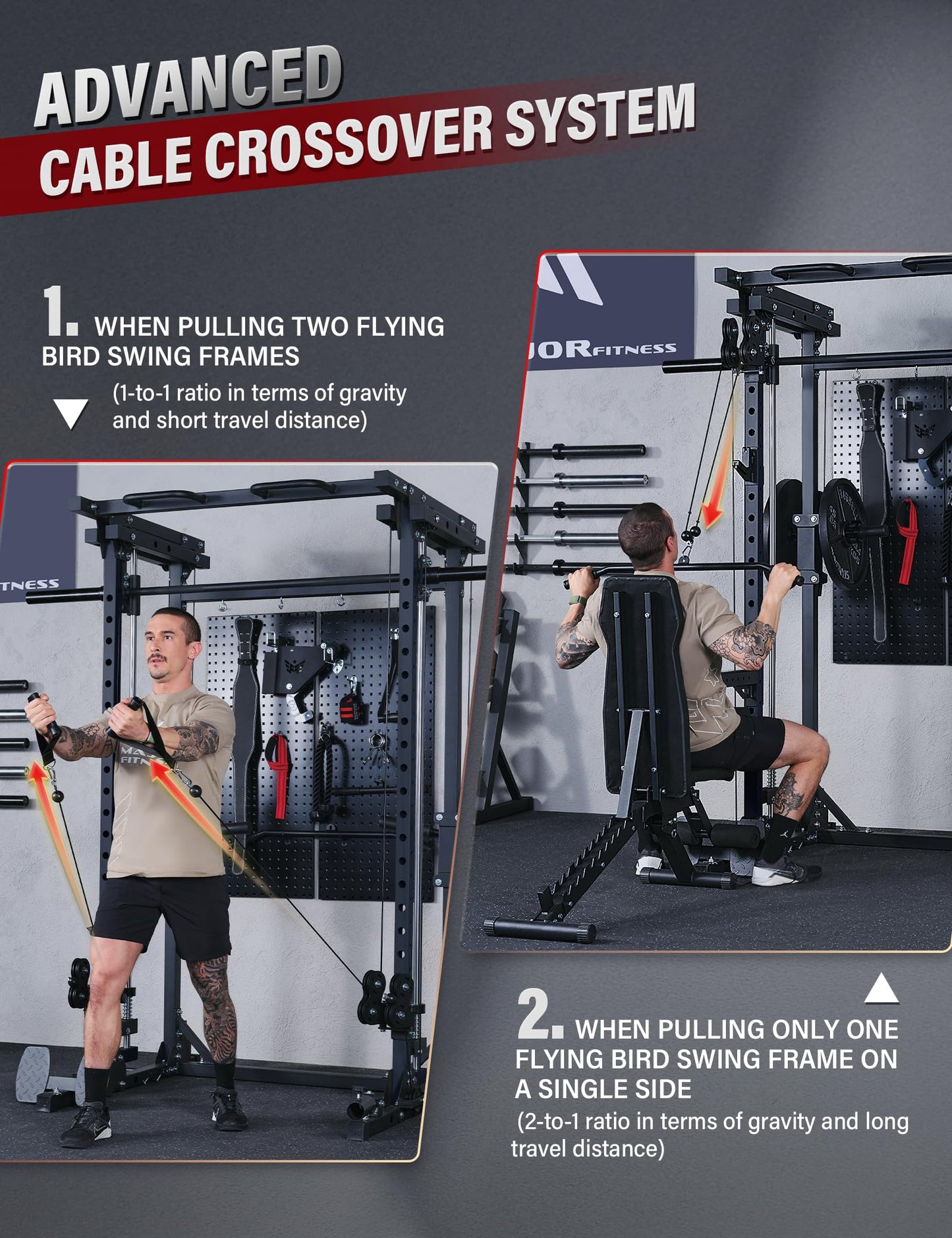 Major Fitness Drone3 Smith Machine with Weight Bench, All-in-One Home Gym Squat Rack with Cable Crossover & Pull-Up Station, Heavy-Duty Full-Body Workout for Strength Training, Black