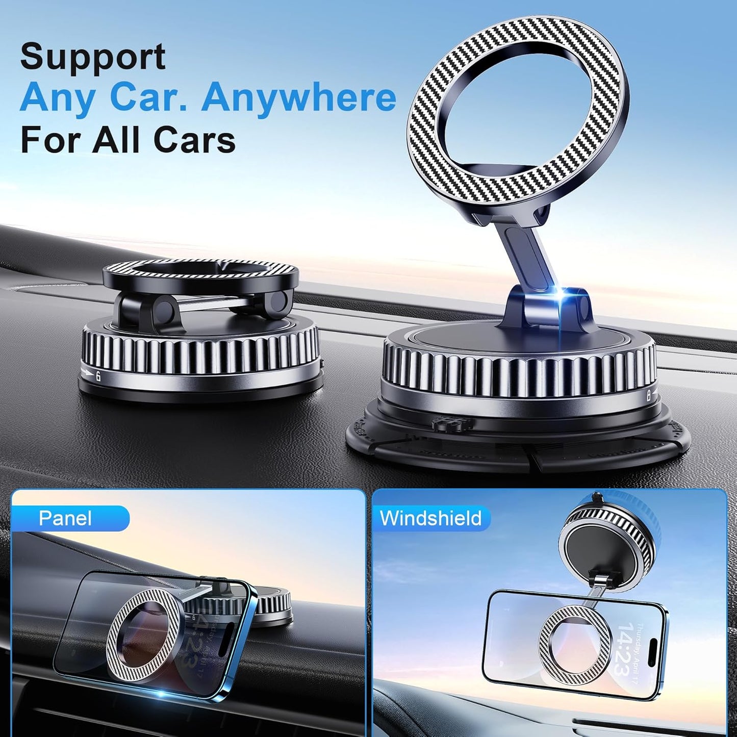 Chiclish [2026 89+LBS 3700gf 360 17-12 Car Phone Holder for Magsafe Suction & Magnetic] Adjustable Cell Phone Mount