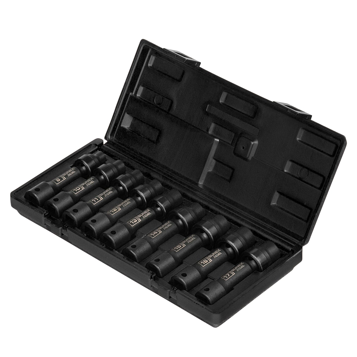 SUNEX TOOLS 2695, ½ Inch Drive Driveline Limited Clearance Socket Set, 12-Point, 9-Piece, Metric, 8mm-17mm, Cr-Mo Steel, Heavy Duty Storage Case
