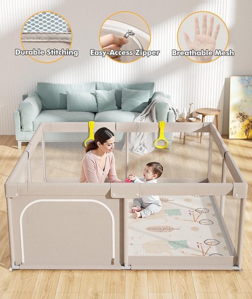 Mloong Baby Playpen - Extra Large 59x59 Inches Activity Center with Mat | Indoor & Outdoor Safety Fence