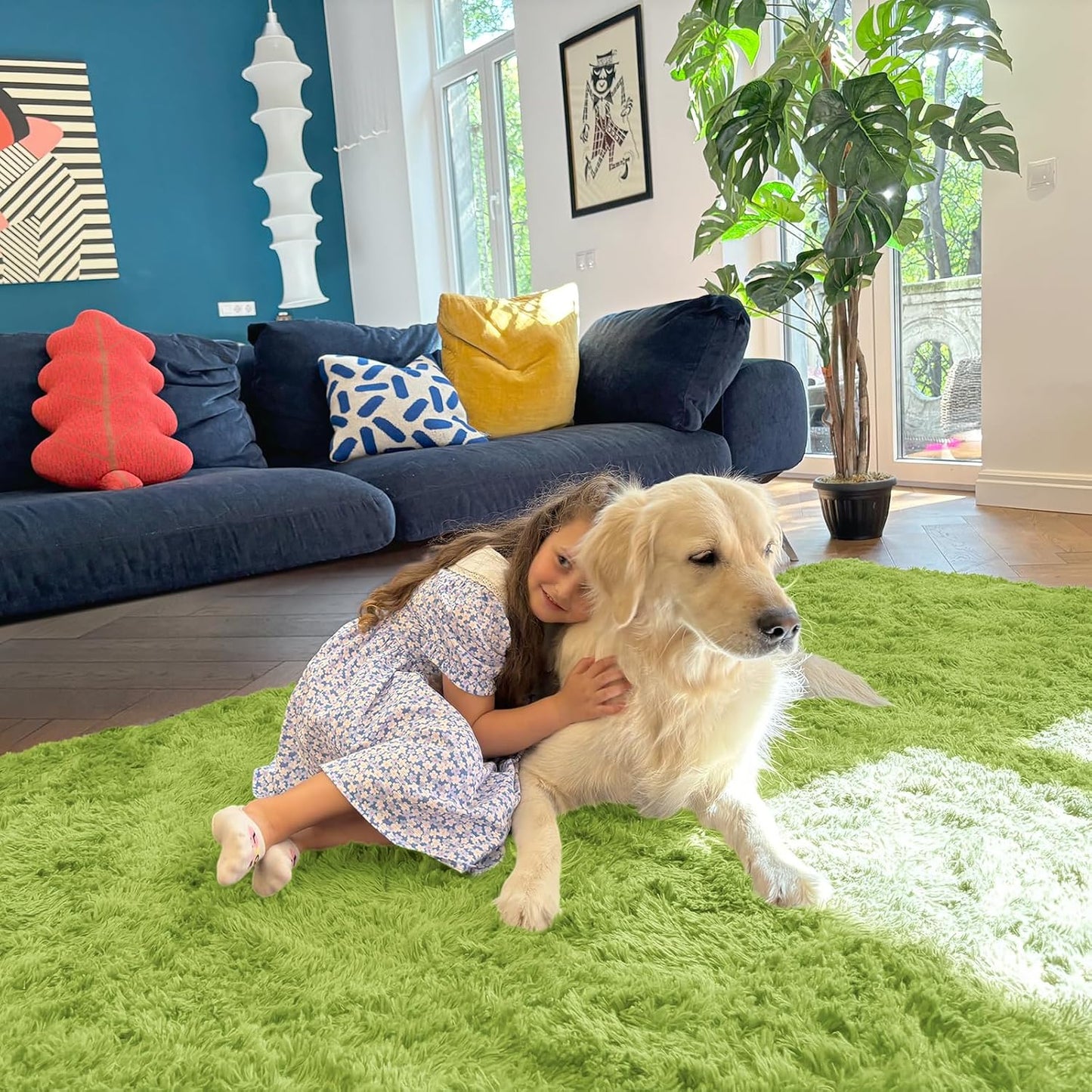 OLANLY Large Area Rug - Soft Fluffy Shaggy Carpet for Living Room & Bedroom | 8x10 Grass Green