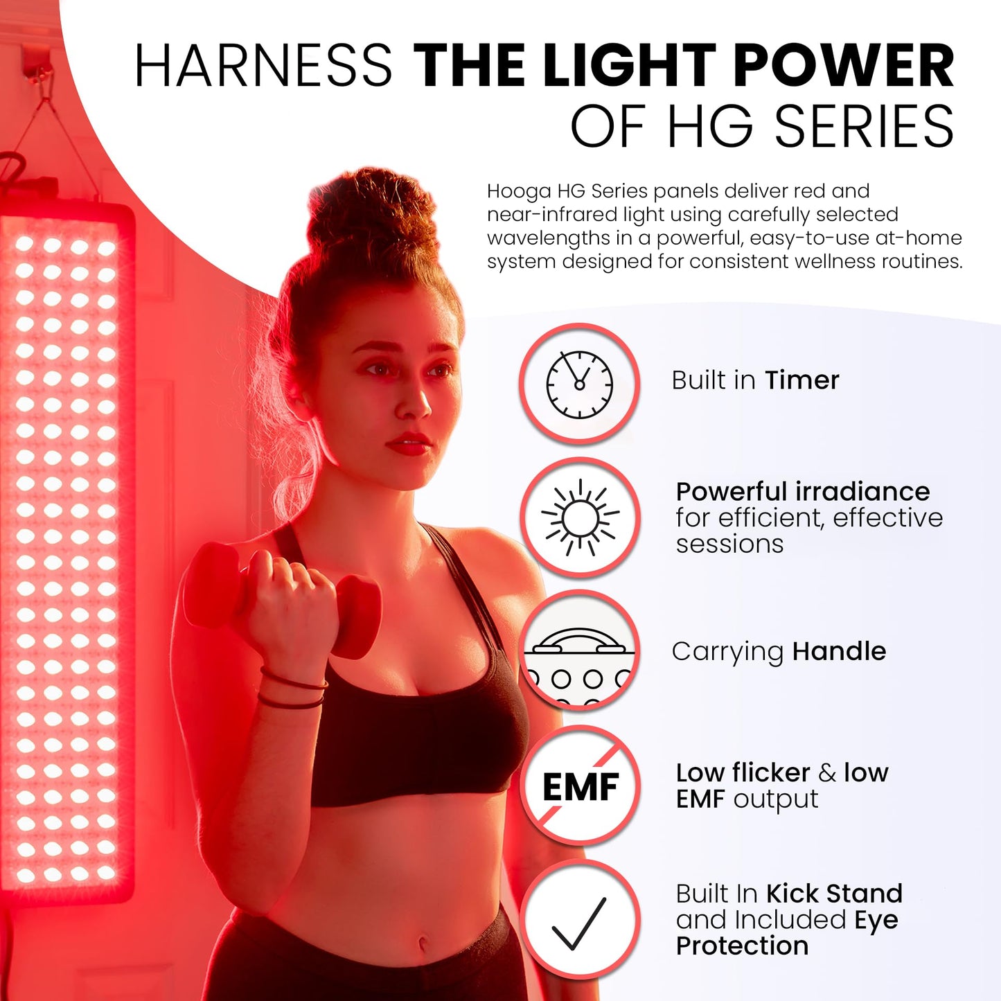 Hooga Red Light Therapy Panel – 660nm Red & 850nm Near Infrared Light Therapy Device, LED Light Therapy Lamp for Face & Body, 60 LEDs, Timer, Stand, Carrying Handle – HG300