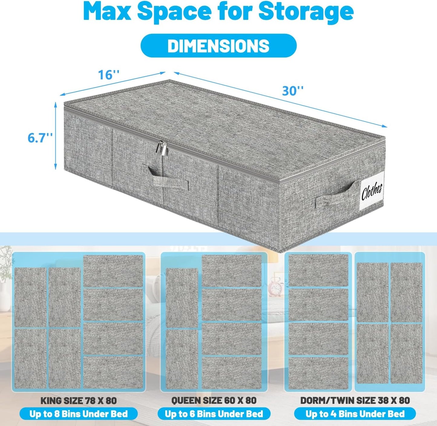Under Bed Storage Bins by [Brand Name] - Foldable Organizer with Ultra Thick Fabric & Dual Zipper | 30x16x6.7"