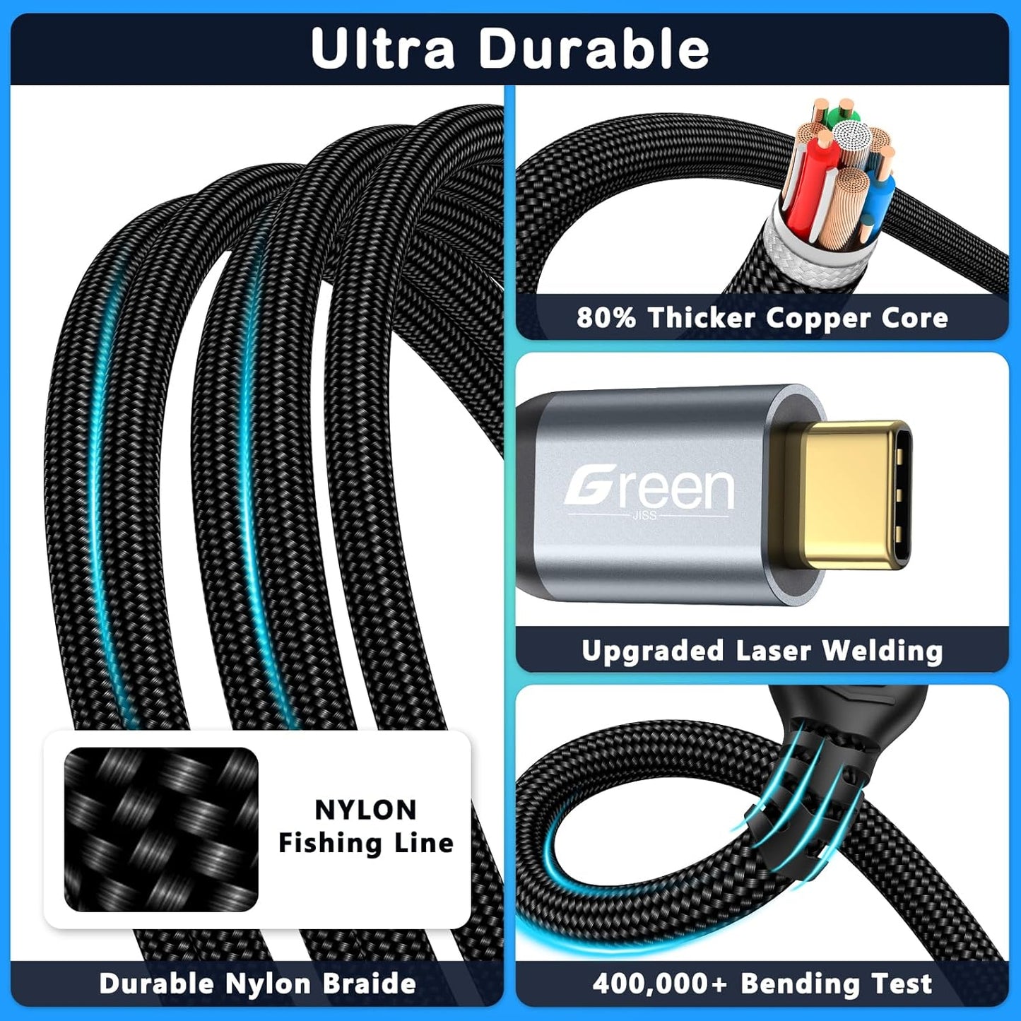 1.5ft 3.3ft 5ft 6.6ft 10ft, 20Gbps/4K@60Hz USB3.2 240W 17 16 15 PSVR2/Hub/iPad 1.5ft USB C Extension Cable, Video