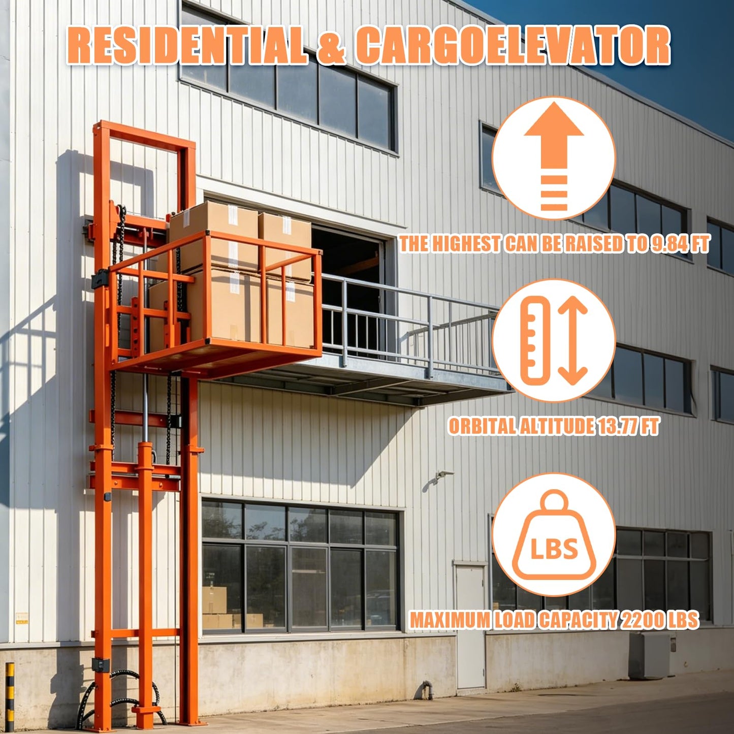 2200Lbs Load Electric Lift Platform 9.8FT Lifting Height Home Elevator Wall Mounted Hydraulic Lifting Rail Hoist for Home、Factory、 Warehouse