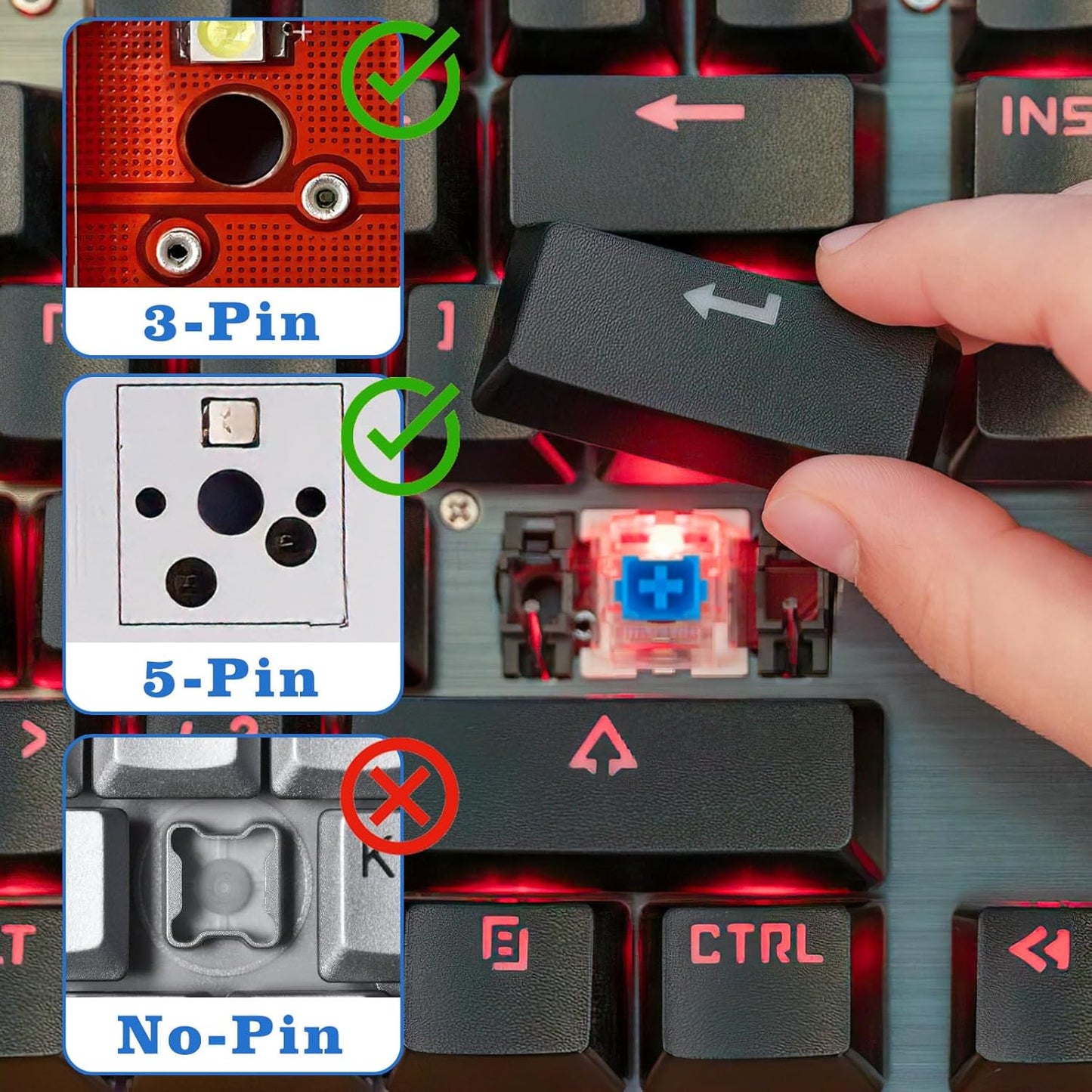 Deftomo 50 3-Pin Pcs Blue Keyboard Switches, Clicky Tactile Mechanical Keyboard Switches, Complete DIY Replacement Kit