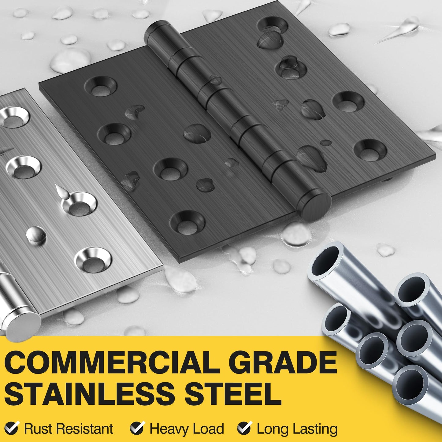 KOLET Ball Bearing Door Hinges, 4 x 4 Inches Door Hinges, Square Corner Heavy Duty Hinges, Commercial Grade Stainless Steel, Smooth and Non Removable Pin, Matte Black, 3 Pack