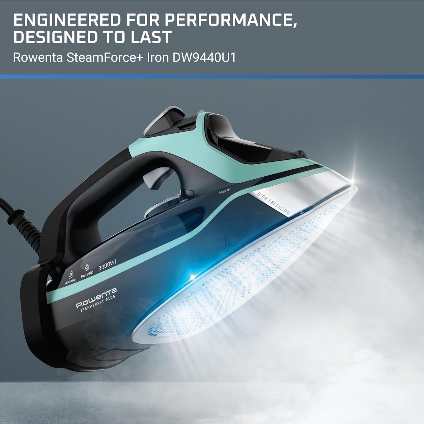 Rowenta Steam Force Iron - Stainless Steel Soleplate, 1800 Watts, Anti-Drip, 400 Microsteam Holes, Precision Tip