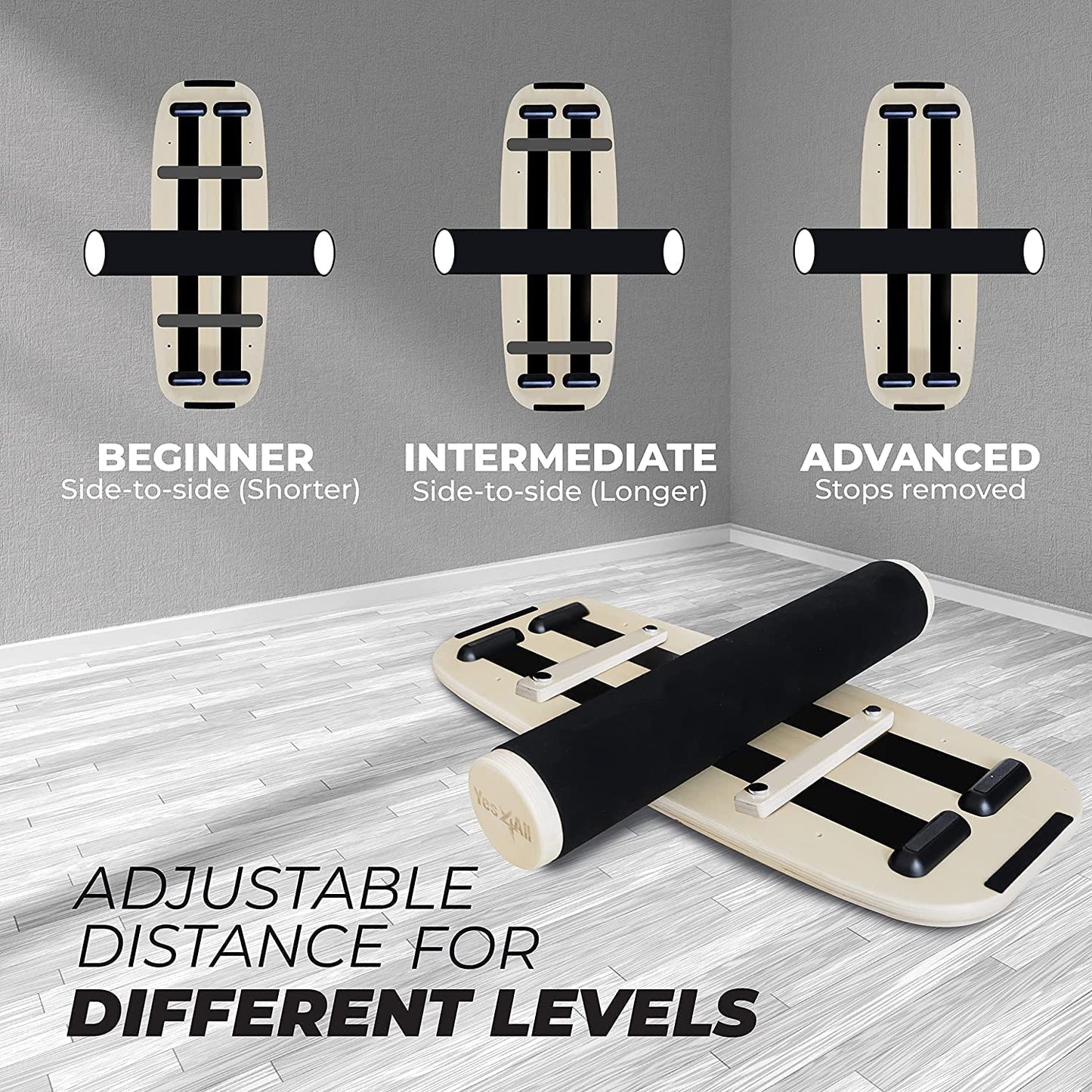 Yes4All Balance Board, Surf Balance Board Trainer For Adults With Adjustable Stoppers, Improve Balance, Agility & Core Strength