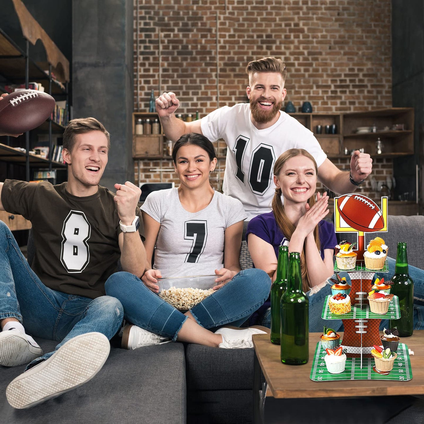 Nuenen Football Theme Party Cupcake Stand Decorations, 3 Tier Cupcake Concession Tower Sports Theme Birthday Dessert Stand Holder for Sports Tailgate Party Supplies Decoration (Football)