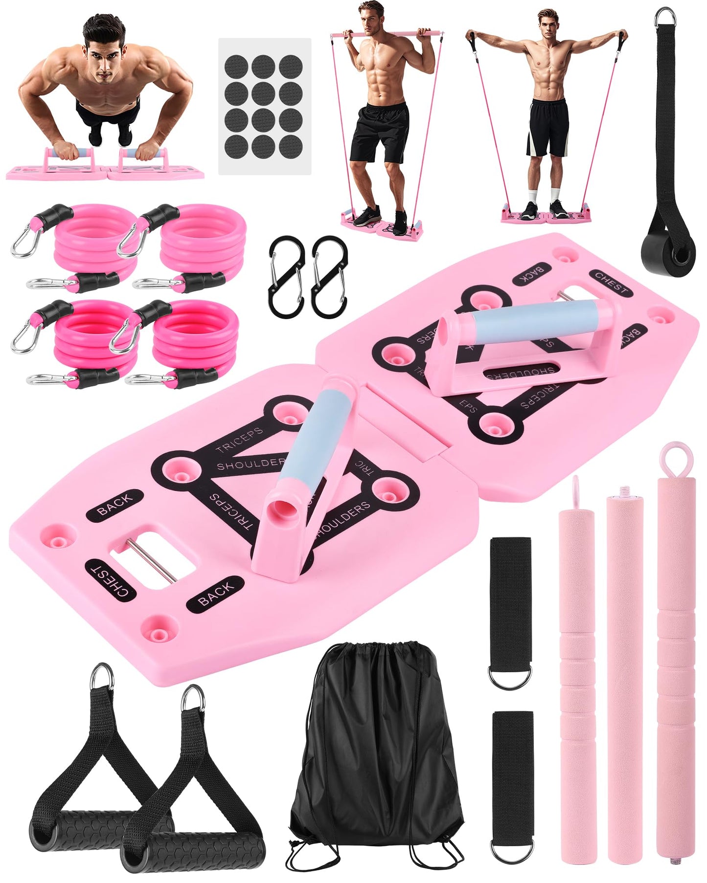 LAKXSF Work out Push up Board for Home Gym, Pilates Workout Exercise Resistance Band Set with Handles, Pushup Board Gift for Men and Women, Essential Shoulder Strength Training Goods Equipment Kit