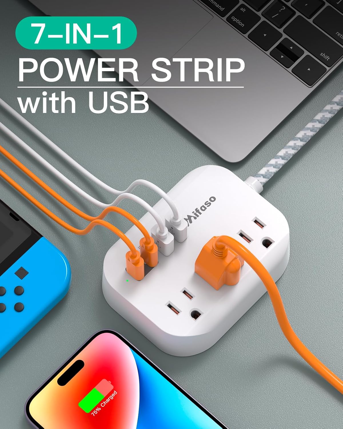 Mifaso 5Ft Cruise Ship Essentials - Power Strip with USB Ports, Flat Extension Cord with Multiple Outlets, USB Charging