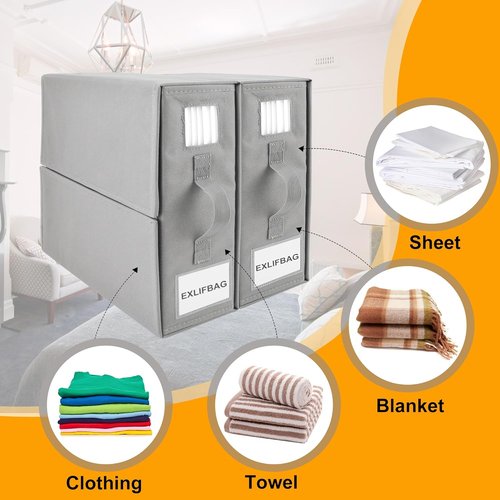 EXLIFBAG Sheet Organizers - Foldable Storage for Linen Closet | XL Queen & King Size Bedding Container, Gray