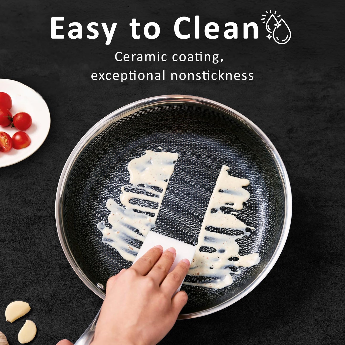 SAKAMOSH 8" Non Stick Frying Pans, Hybrid Ceramic Stainless Steel Pan, Skillet with Stay-Cool Handle, Non Toxic, PFAS PFOA PTFE Free, Dishwasher & Oven Safe, Induction, Compatible with All Cooktops