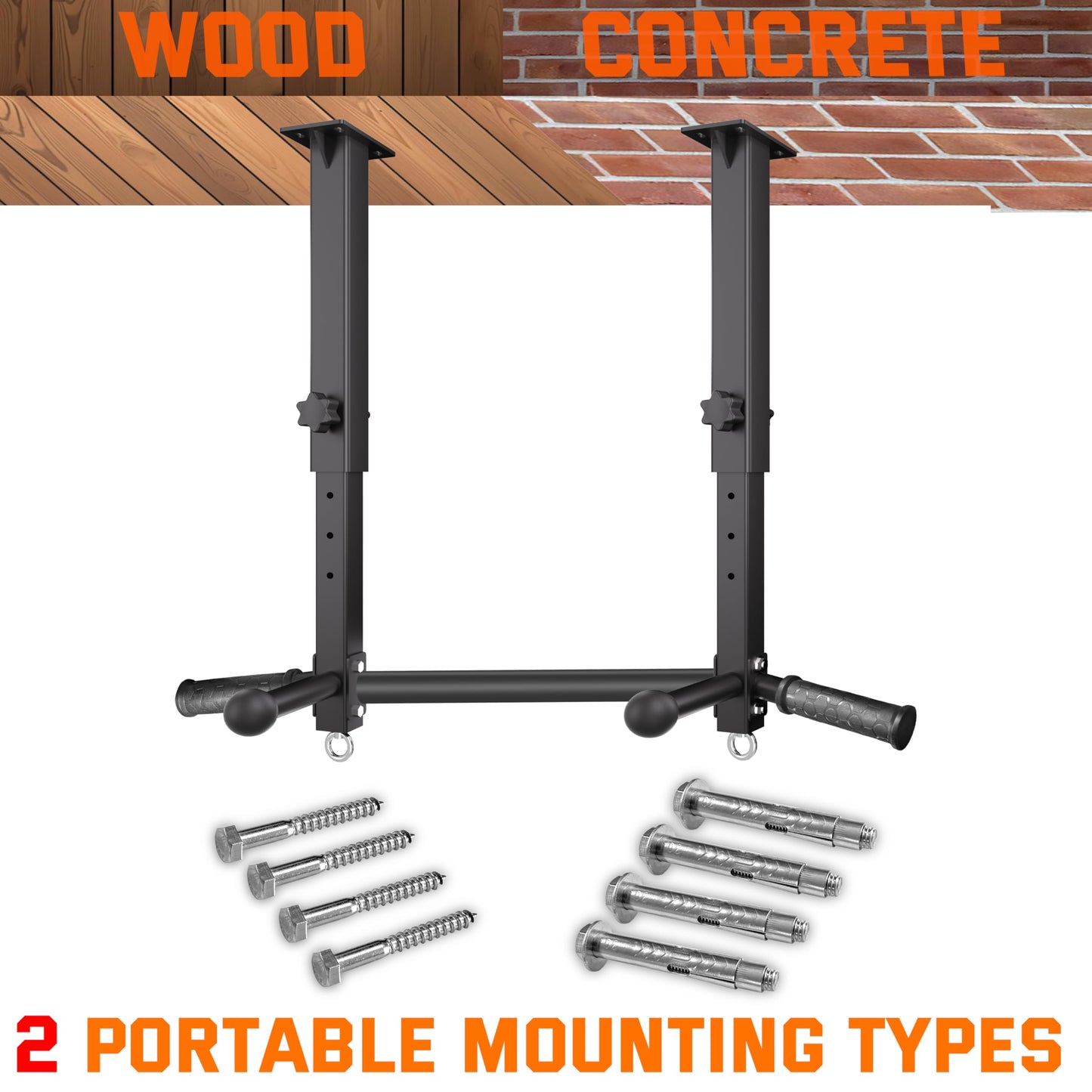 Ceiling Mount Pull Up Bar for Garage/Basement/Rafter - Heavy Duty 800LBS Adjustable Height Multi-Grip Chin Up Bar,Ceiling Joist/Beam Mounted Pull-Up Bar with Ball Finger & Round Anchors