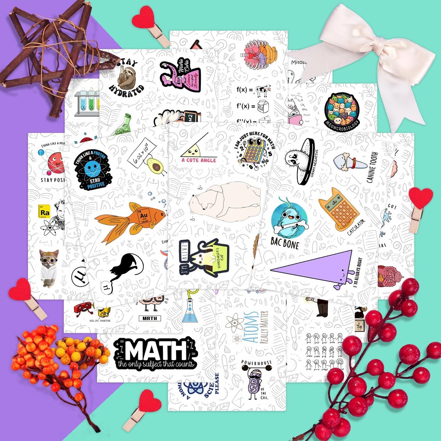 BulbaCraft 100Pcs Science Stickers for Students - Science Class Room Decor, Waterproof Vinyl Decals, Gifts for Women