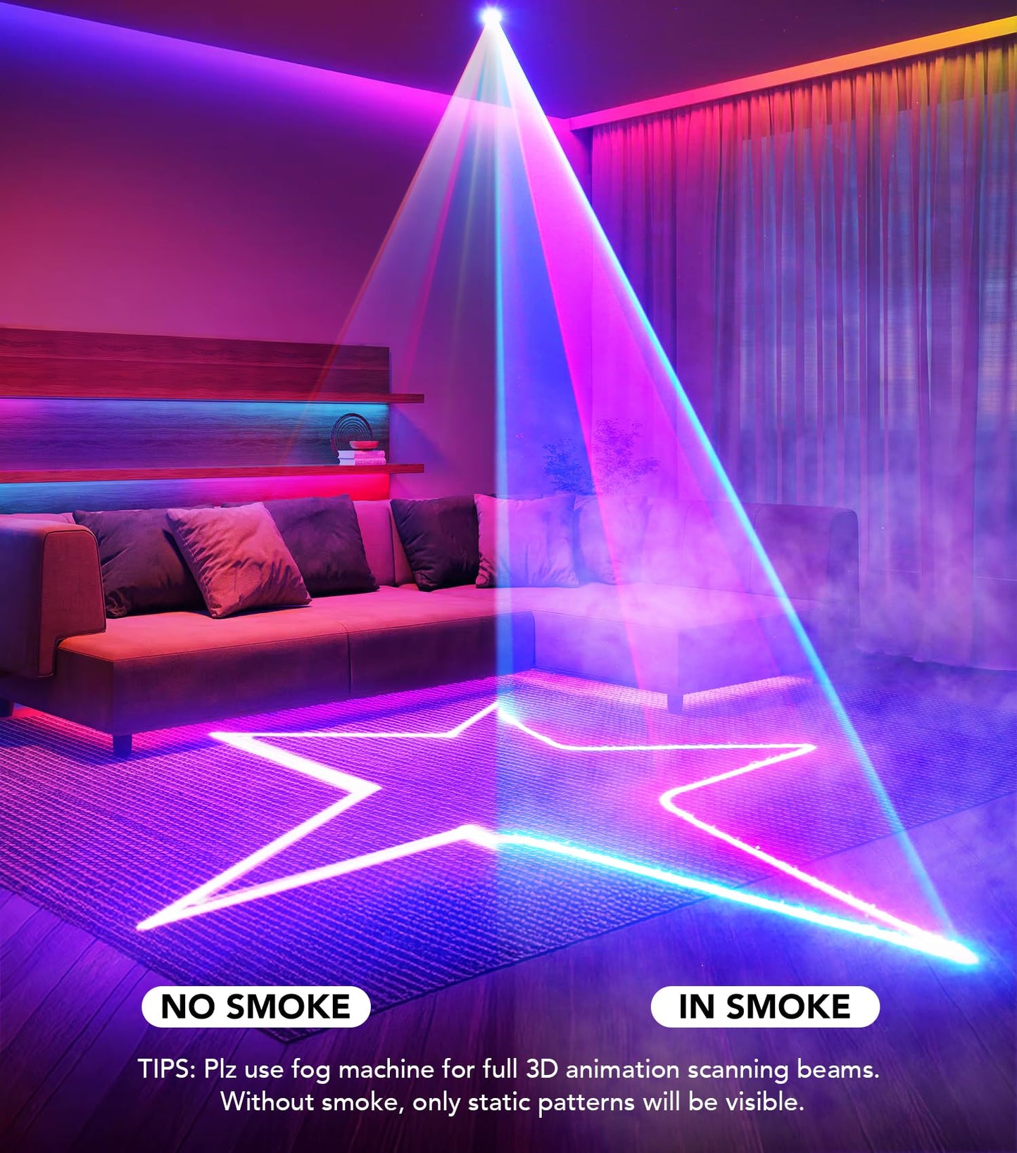 KeoBin APP DJ Laser Lights Professional - 200+ 3D RGB Animation Laser Light Show, Hand Drawing, Custom Patterns, Sound Actived & DMX Sync for Party, Stage, Club