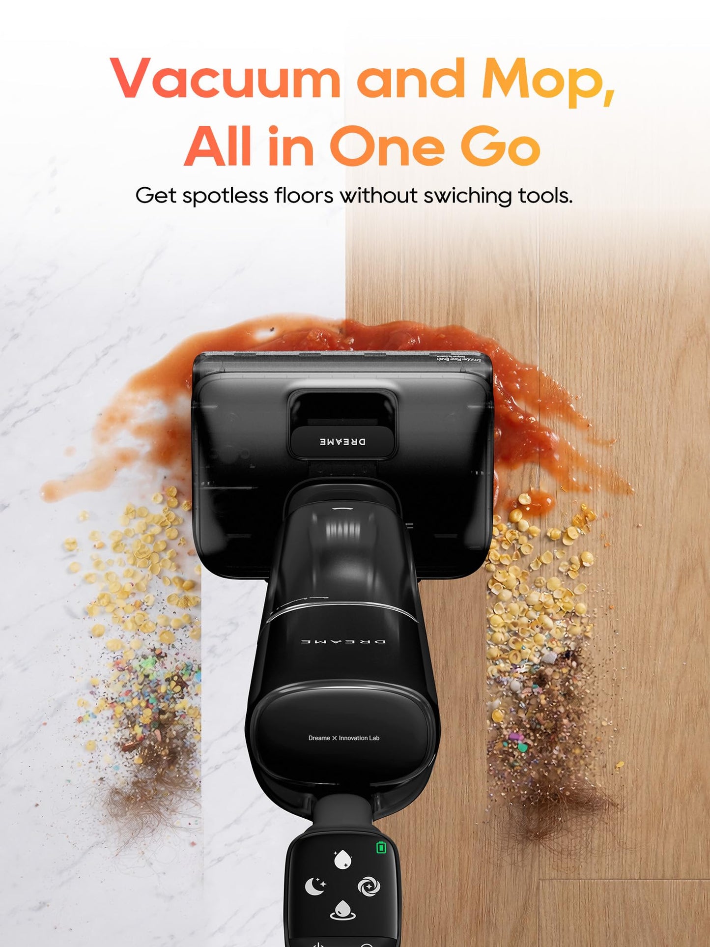 DREAME Aero Wet Dry Vacuum Cleaner, All-in-ONE Vacuum Mop for Wet & Dry Messes, 0 Hair Residue Great for Pet Owners, One-Press Self-Clean, 180° Lie Flat, 35mins Runtime for Hard Floor Cleaning