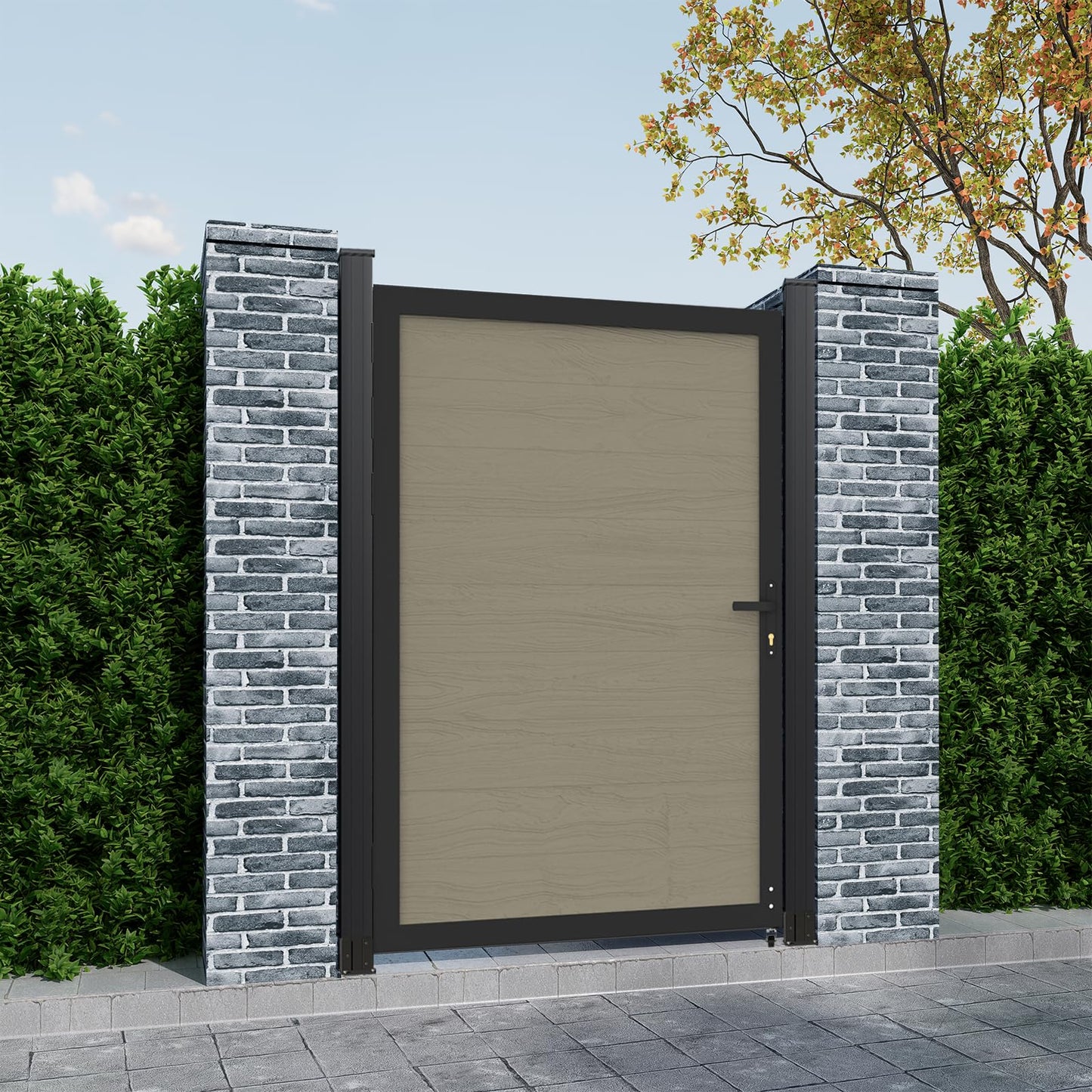 Mondaria Wood Plastic Composite Gate for Privacy Fence 6ft(H)*4ft(W), Fence Gate with Metal Frame and Knob Kits, Ancient Wood (Without Post)