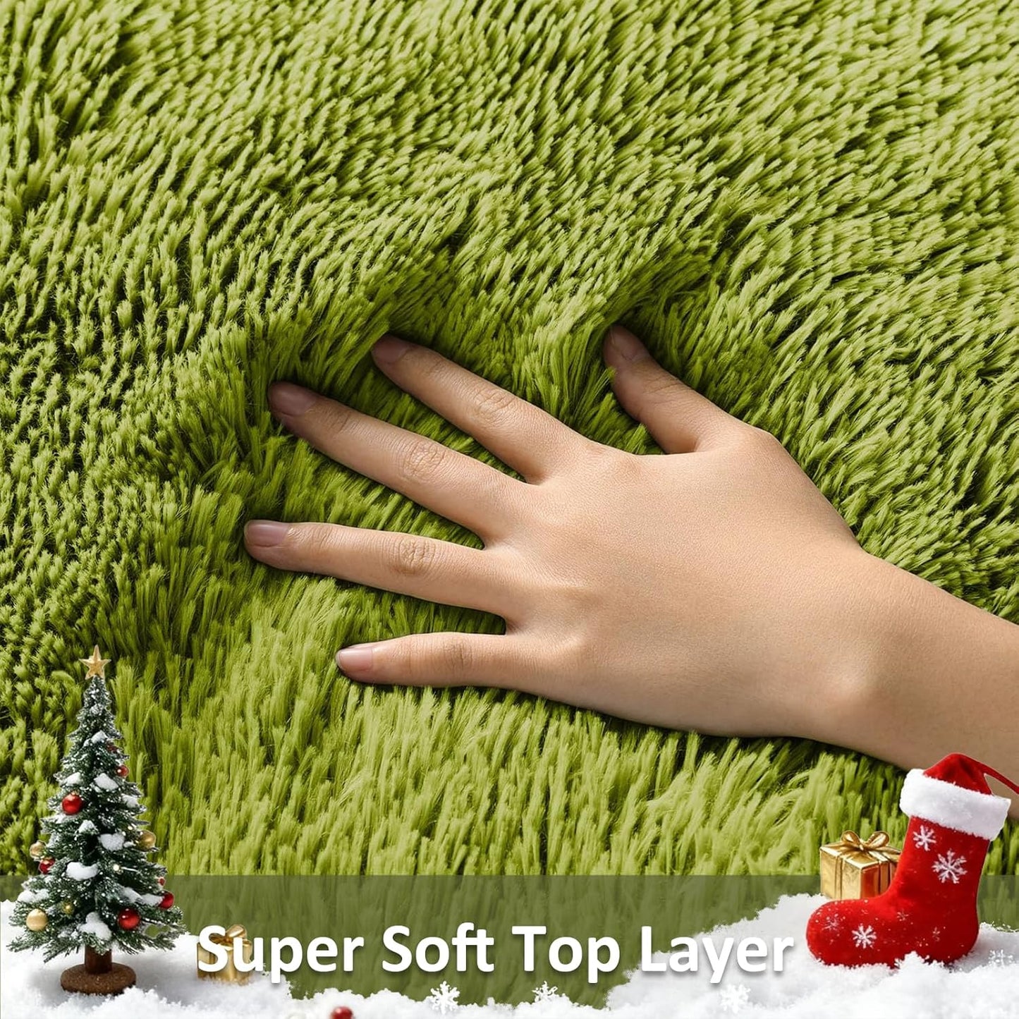 Ophanie Green Area Rug - Soft Fluffy Shag Carpet for Living Room & Bedroom | 5x8 Size