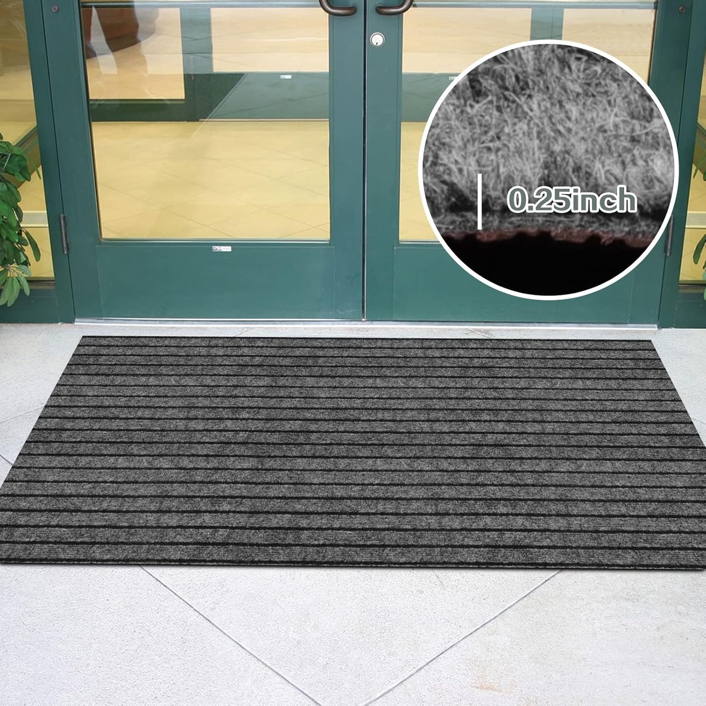 Skiennix Custom Size Runner Rug - Non-Slip Rubber Backing | 2 ft x 6 ft Gray with Black Stripe for Hallway, Kitchen, Garage