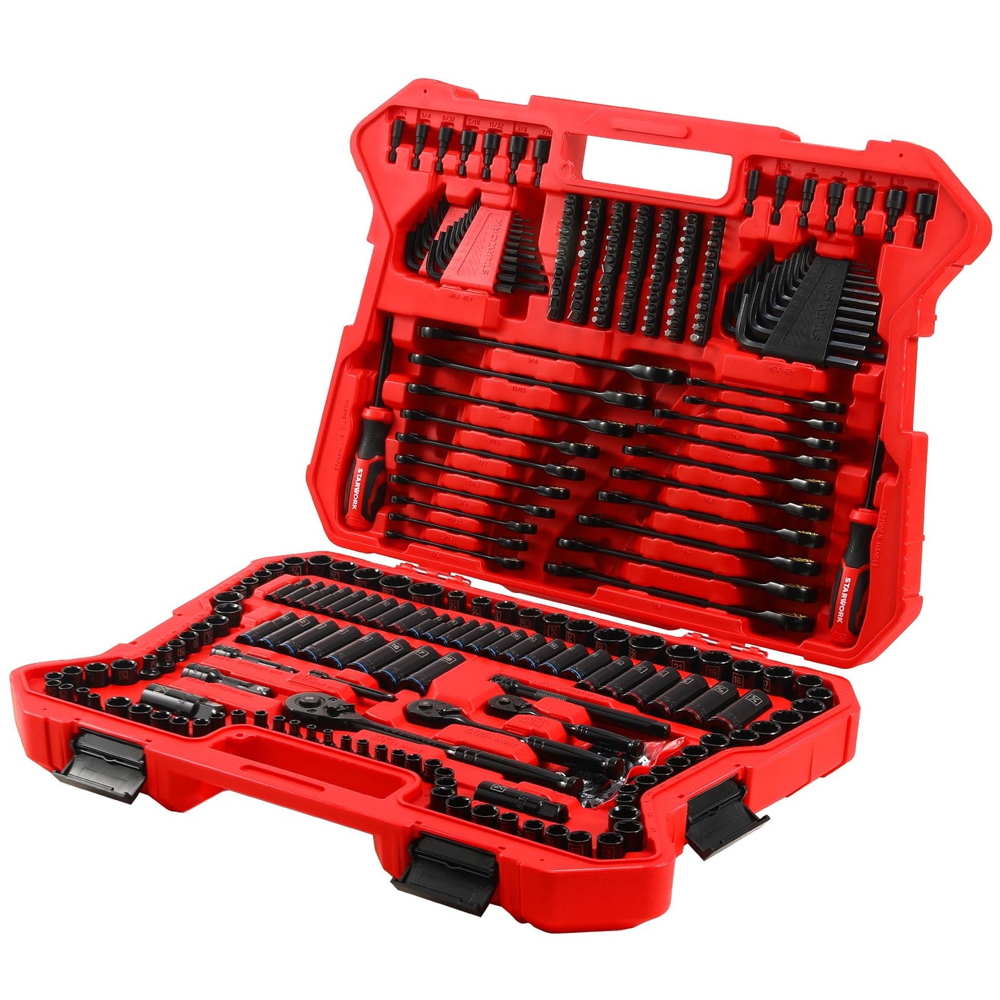 STARWORK TRUE MECHANIC 303-Piece Mechanics Tool Set, 120-Tooth Ratcheting Wrench Set, 1/4", 3/8", 1/2" Drive, Professional, SAE/Metric