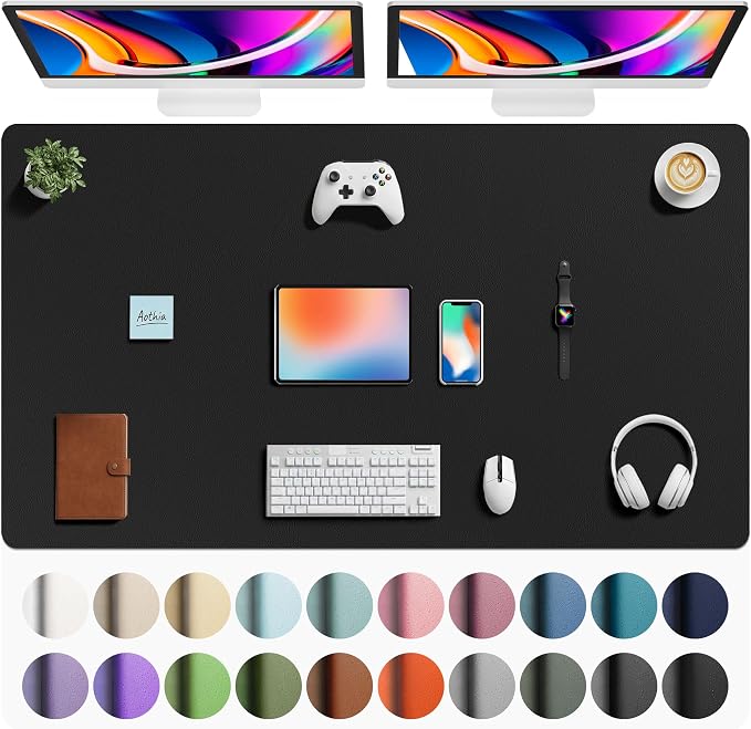 Aothia Faux Leather Desk Mat - Large Mouse Pad, Non-Slip PU Leather Blotter, Waterproof Writing Surface for Office and Home (Black, 63" x 24")