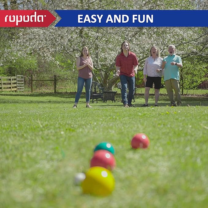 ropoda 90mm Bocce Ball Set with 8 Polyresin Balls, Pallino, Case and Measuring Rope for Backyard/Lawn/Beach/Outdoor, Resin Bocce Ball for Kids Teens Beginners(2 to 8 Players)