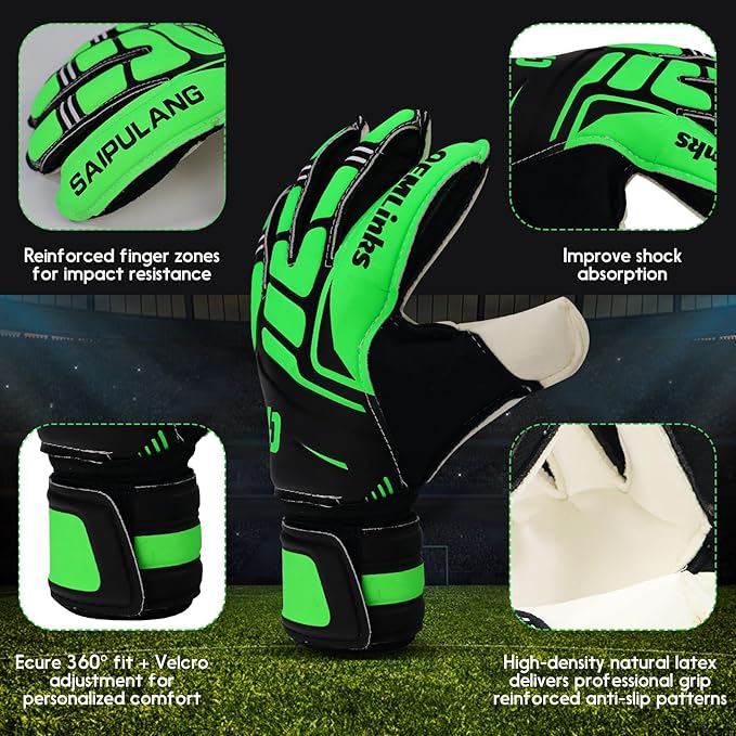 Youth&Adult Goalie Goalkeeper Gloves with Finger Protection Breathable Soccer Gloves with Strong Grips，6 Colors，Sizes 7-10