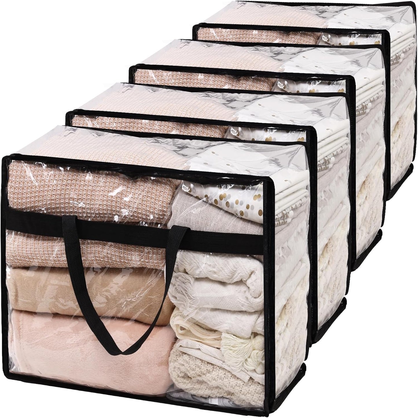 SGHUO Extra Large Blanket Storage Bags - 60L Clear Vinyl Zipper Bags for Clothes & Bedding (4-Pack)