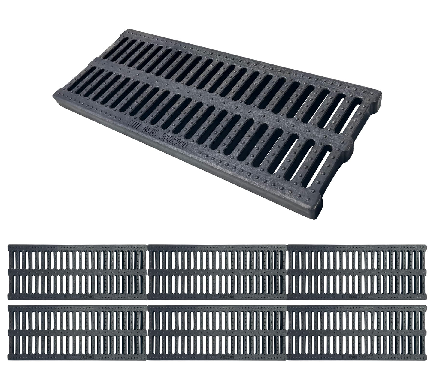 Natotela A15 6 Pack Polymer Plastic Channel Drain Grate-19.7x7.9x1 in Durable Trench Cover,Total Length 118 in Polymer Drain Strainer,Outdoor Drain Grates for Yard Sidewalk Patio Houseside