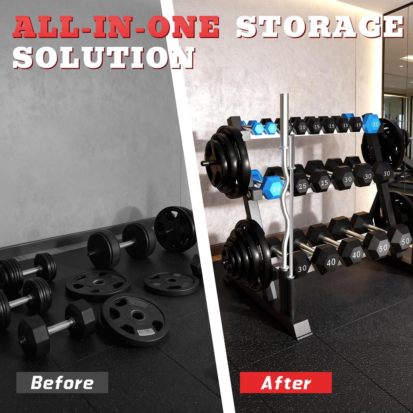 FONBEAR 3 Tier Dumbbell Rack, Weight Storage Rack,1200LBS Multifunctional Weight Rack for Home Gym, Heavy-Duty Dumbbell Rack Stand for Dumbbells Barbell Kettlebells & Weight Plates