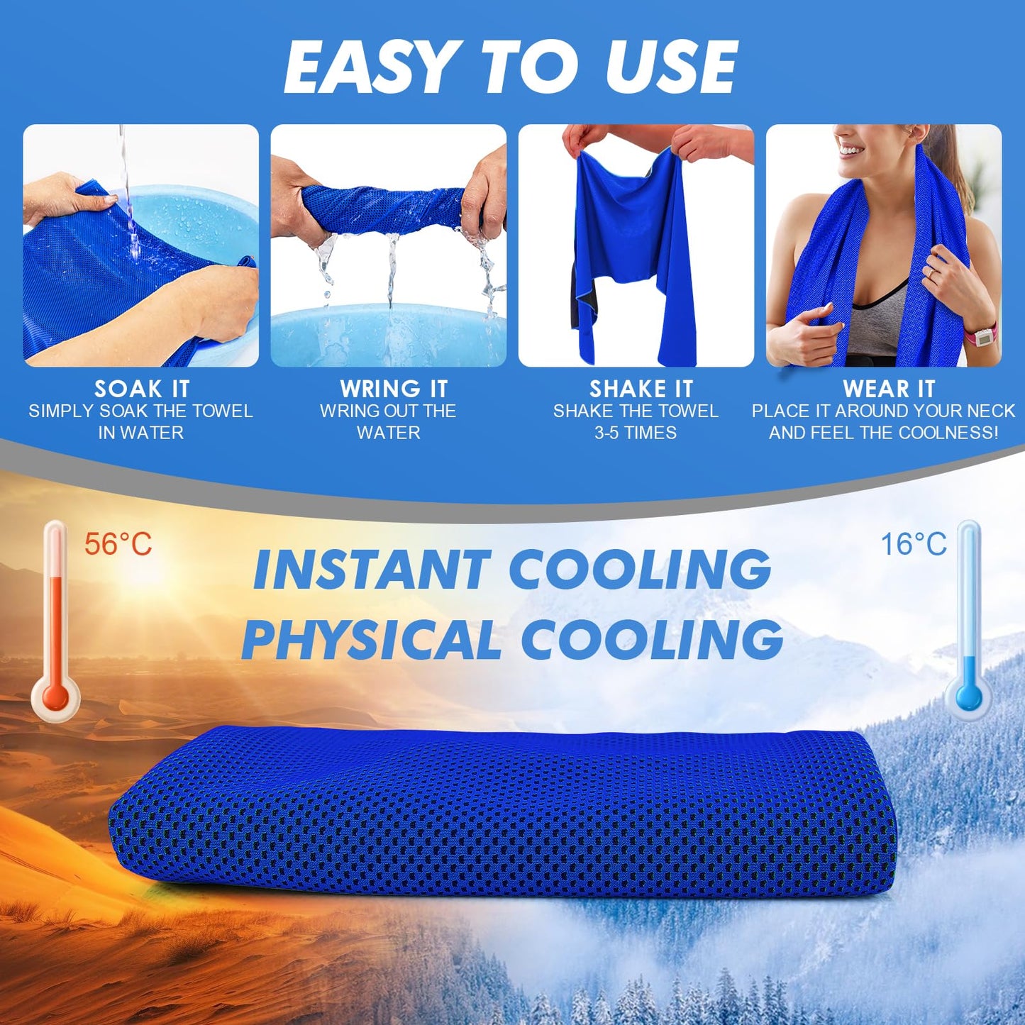 CSITE 4 Pack Cooling Towels (47"x12") for Neck and Face, Ice Towel for Hot Weather, Soft Breathable Chilly Gym Towels, Microfiber Towel for Work Out, Yoga, Running, Camping & More Activities