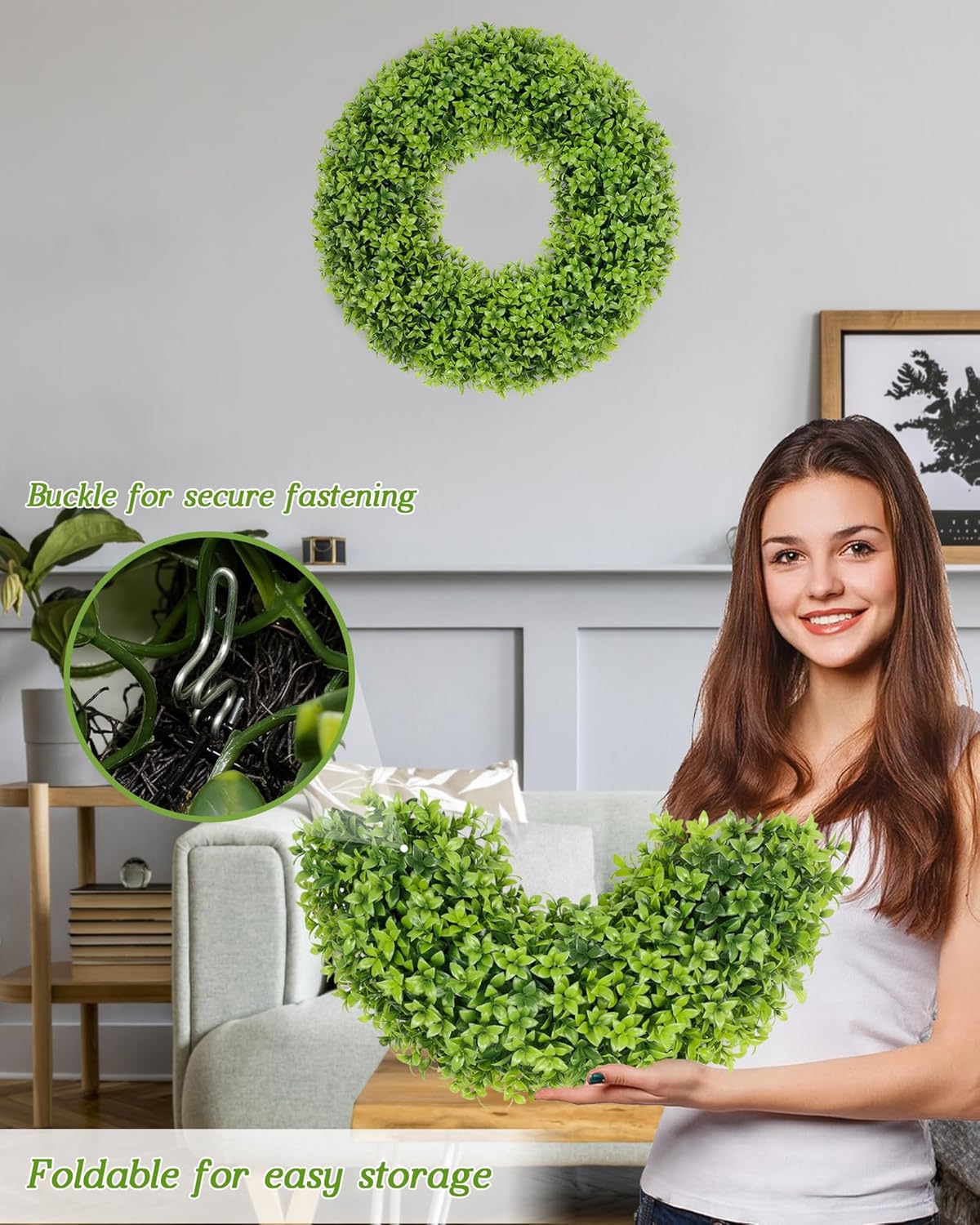 Vlorart 23-Inch Large Boxwood Door Wreath - All-Season Artificial Greenery with Sash & Bow for Indoor/Outdoor Decor