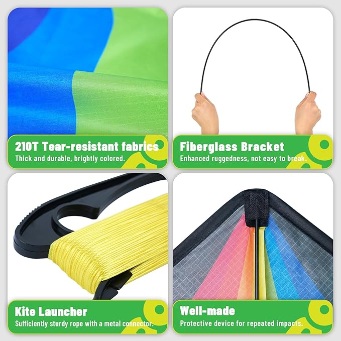 Delta Kite for Kids & Adults, Extremely Easy to Fly Kites, Single Line Beach Kite with Winder for Family Outdoor Games & Activities (Delta Rainbow)