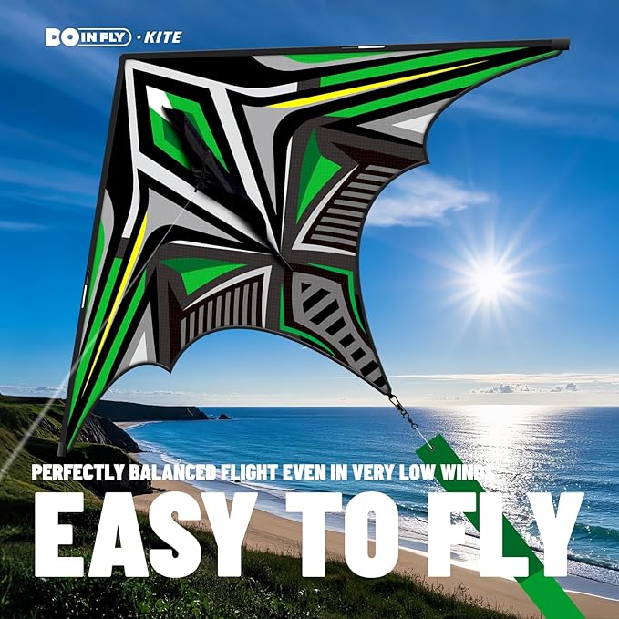Delta Mecha Kite - for Kids & Adults, Easy to Fly, 36 x 55 Inches, Beginner Kites for Beach Days & Park Fun and Family Outdoor Activities, Cool Kites with Kite String Spool（Green）