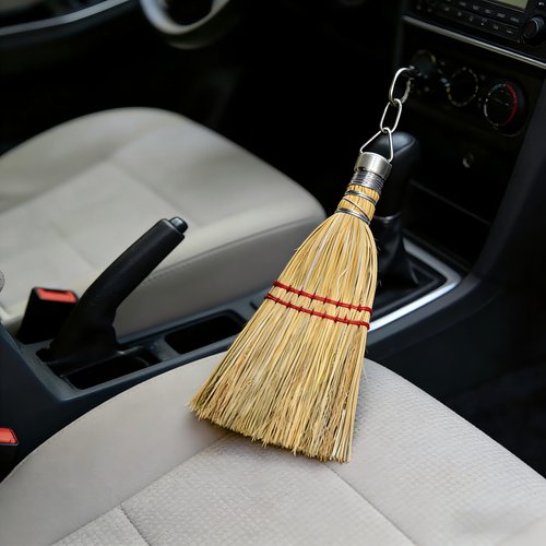 12 Inch Corn Handmade Broom Mini Whisk Made of Natural Corn Broom Straw with a Solid Metal Hang Design for Outdoor Car Porch Debris Dust Dirt Driveways Sidewalks Halloween
