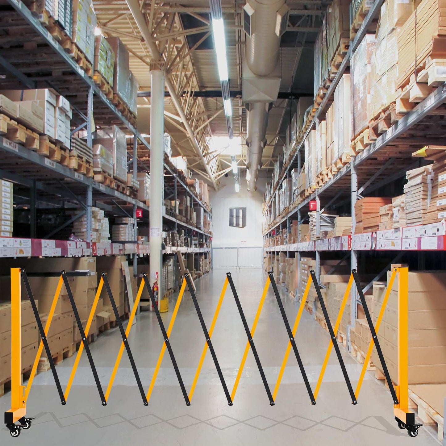LTSEAME 11.5FT Expandable Barricade Gate, Expandable Metal Barricade Gate Alloy Fence with Wheels, Retractable Crowd Control, for Industrial or Residential Use (Yellow, 11.5FT)