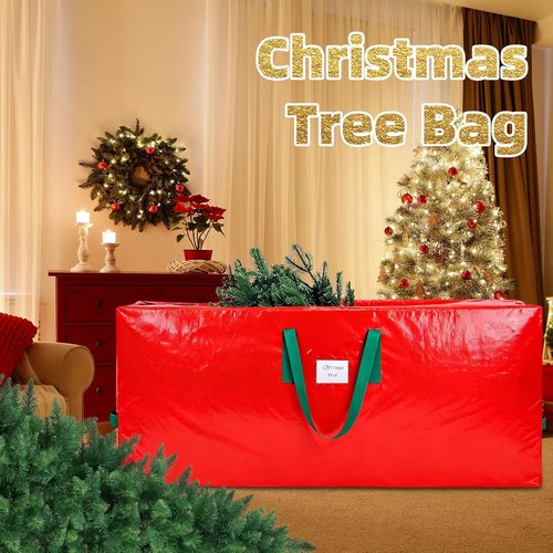 KRYSTY Christmas Tree Storage Bag - Waterproof Zippered Bag for 7.5 Ft Holiday Tree | Durable Red Design