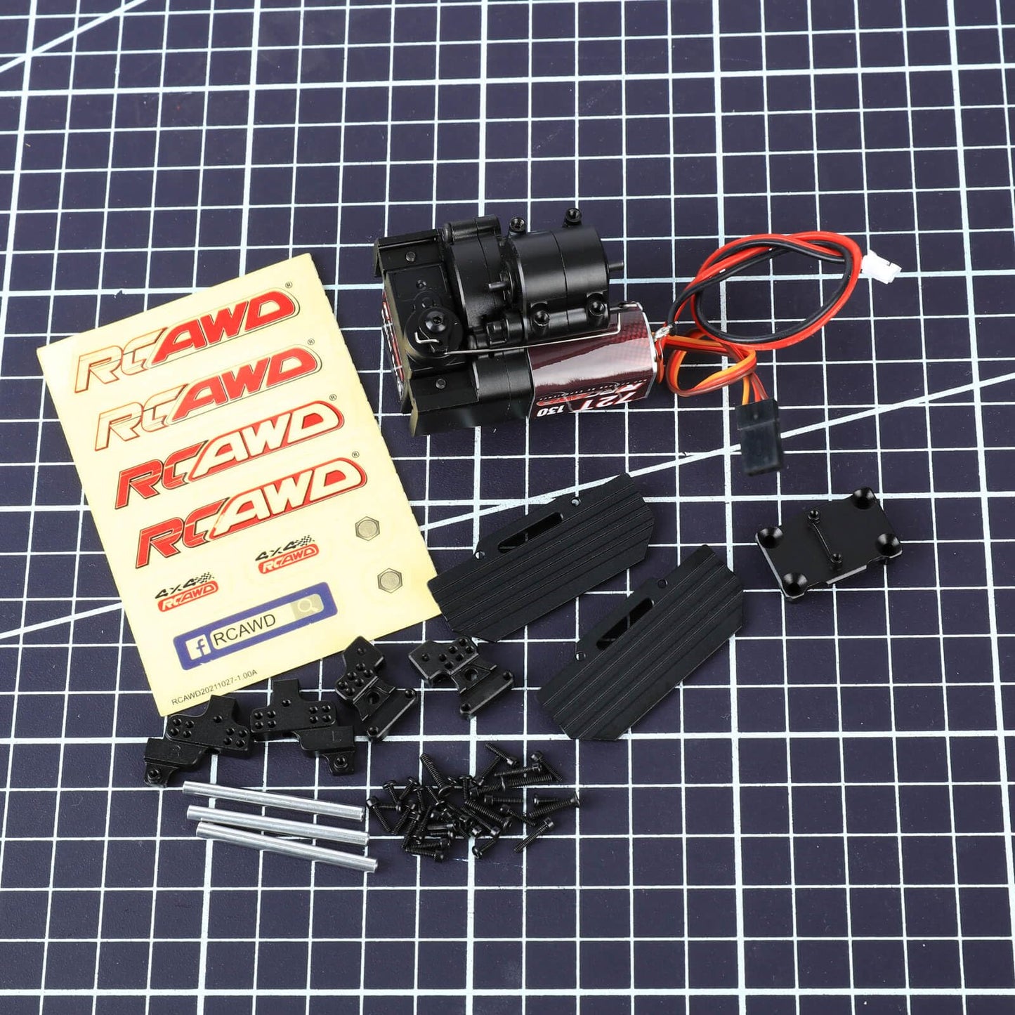 RCAWD SCX24 2 Speed Shifted 72T 130 RC Motor & 10% Torq Upgrade Gearbox Center Transmission Gear Set & Shock Tower Mounts & Slide Pedals for Bronco C10 Deadbolt JLU Gladiator Dodge Power Wagon Black