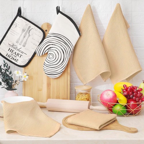 Homaxy Kitchen Dish Cloths - 100% Cotton Waffle Weave, Ultra Soft & Absorbent, 12 x 12 Inches, 6-Pack | Apricot