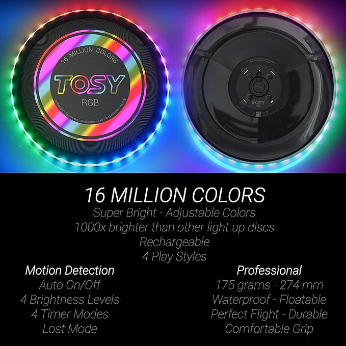 TOSY Bundle of 3 - RGB Black + Blue + Red - Frisbee 108 LEDs, 16 Million Colors