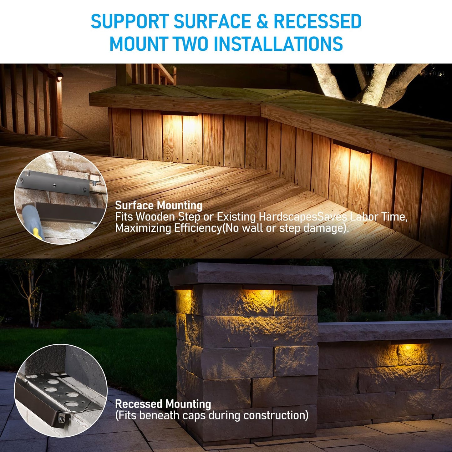 LEONLITE 8-Pack 12 Inch LED Hardscape Lighting, Update Retaining Wall Lights, LED Landscape Lighting, 12-24V AC/DC Paver Light Low Voltage, 3W/5W/7W Dimmable Outdoor Step Lights, 2700K Soft White, ETL