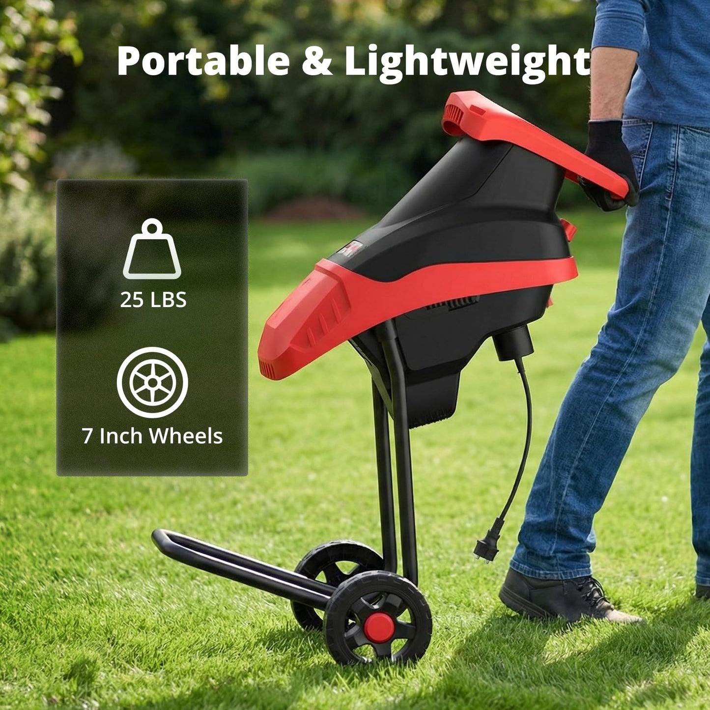 AMERISUN Electric Wood Chipper Shredder 15-Amp, 4200RPM Leaf Mulcher with 1.75-Inch Branch Capacity, Portable Yard Waste Shredder with 50L Collection Bag for Garden, Lawn & Landscaping Cleanup