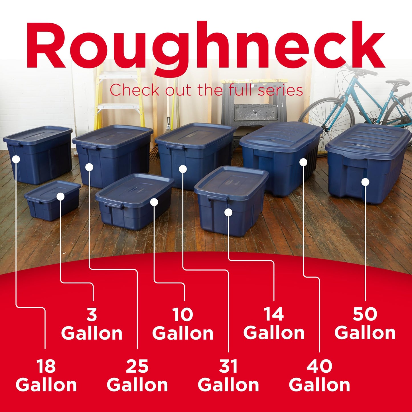 Rubbermaid Roughneck Tote Variety - |Made in the USA| Dark Indigo Metallic, Rugged Plastic Stackable Storage Tote with Lid and Handles (Pack of 10)