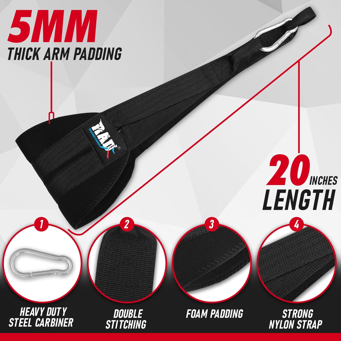RAD Ab Straps for Pull Up Bar & Abdominal Muscle Building, Adjustable Abdominal Trainer, Fitness Gear for Men & Women, Home Gym Equipment, Bodybuilding, Powerlifting